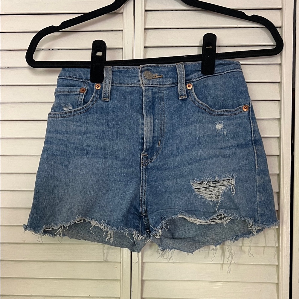 Distressed Blue Denim Women Shorts